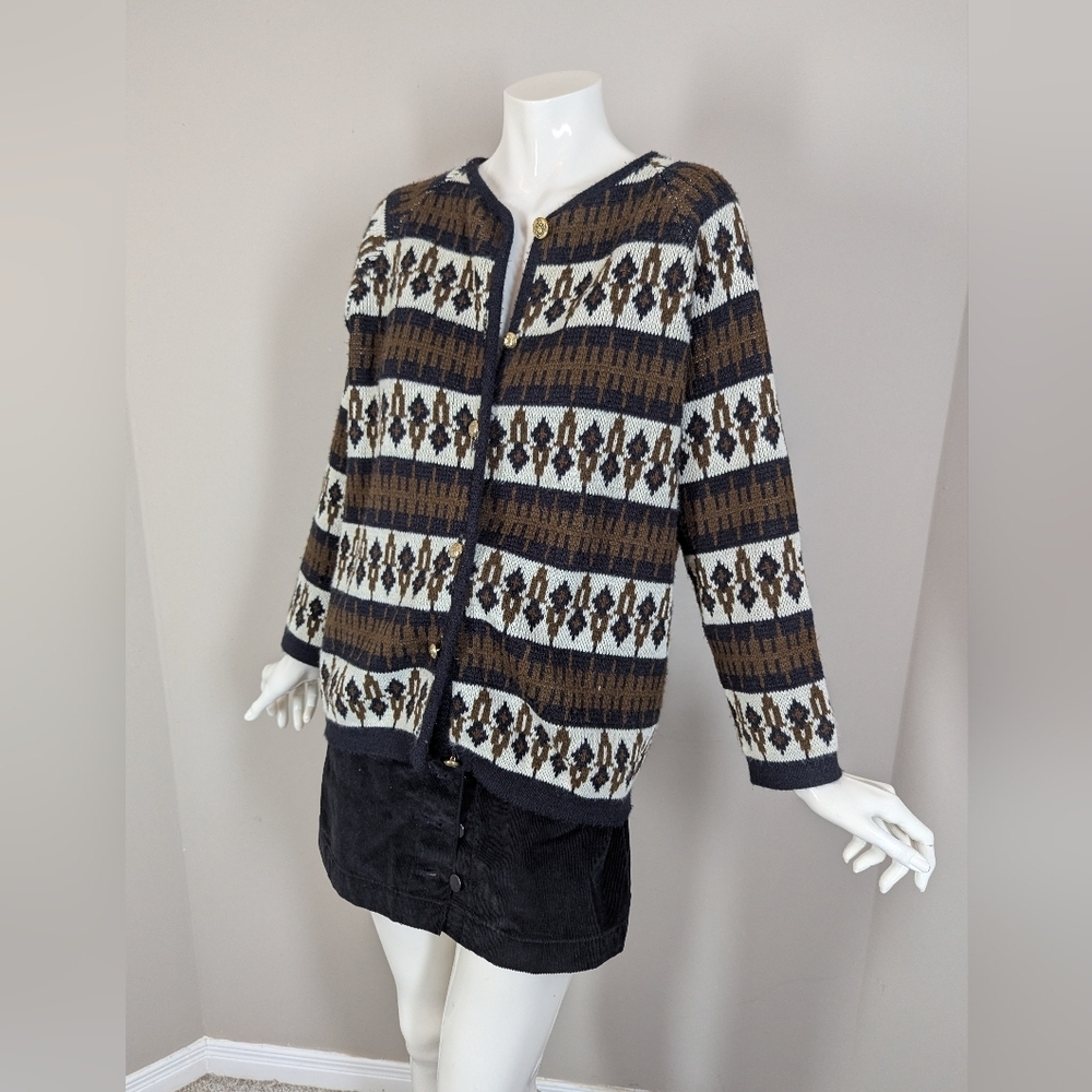 Vintage Knit Montreal Nordic Cardigan Fair Isle Grandpa Sweater Medium